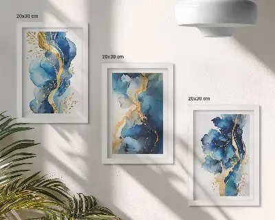 Photo frame wall Blue abstract patterns with delicate accents
