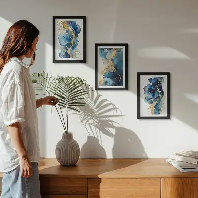 Photo frame wall Blue abstract patterns with delicate accents