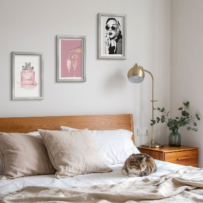 Framed triptych Stylish feminine accessories in shades of pink