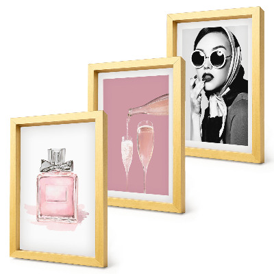 Framed triptych Stylish feminine accessories in shades of pink