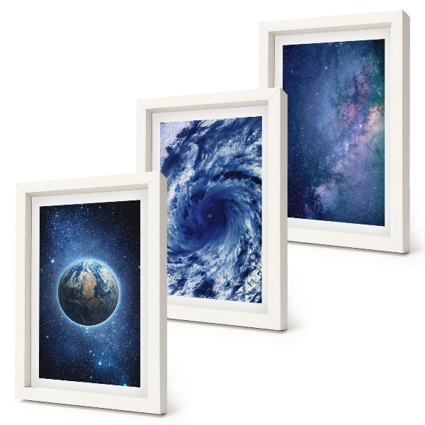 Photo frame wall Earth in space, storm and galaxy of stars