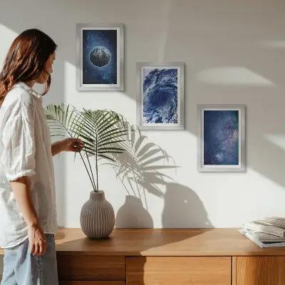 Photo frame wall earth in space with a galactic storm and stars