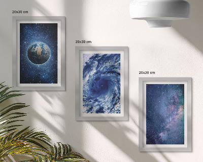 Photo frame wall Earth in space, storm and galaxy of stars