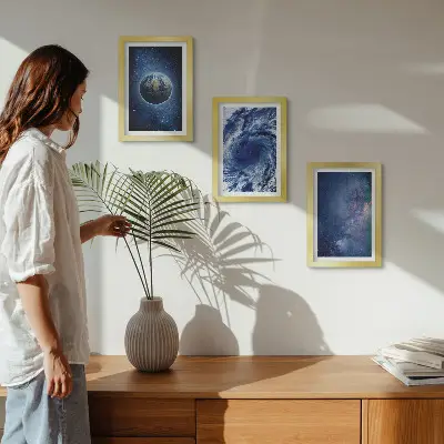 Photo frame wall earth in space with a galactic storm and stars