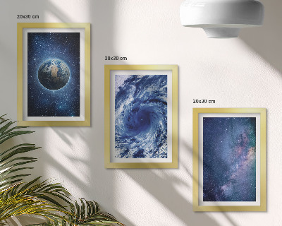 Photo frame wall Earth in space, storm and galaxy of stars