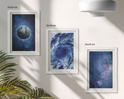 Photo frame wall Earth in space, storm and galaxy of stars