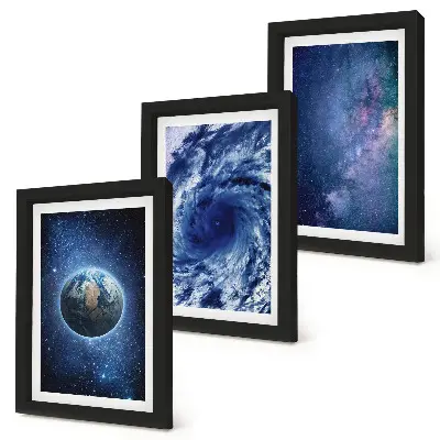 Photo frame wall earth in space with a galactic storm and stars