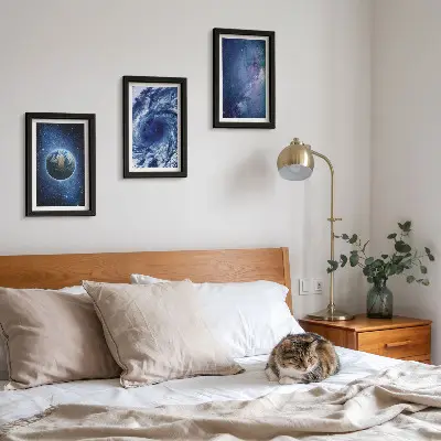 Photo frame wall earth in space with a galactic storm and stars