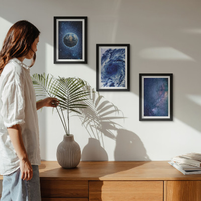 Photo frame wall Earth in space, storm and galaxy of stars