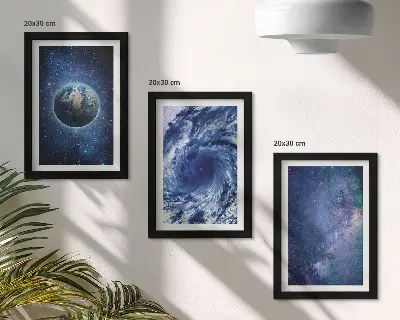 Photo frame wall earth in space with a galactic storm and stars