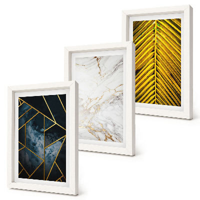 Framed triptych Modern geometric patterns and natural plant motifs
