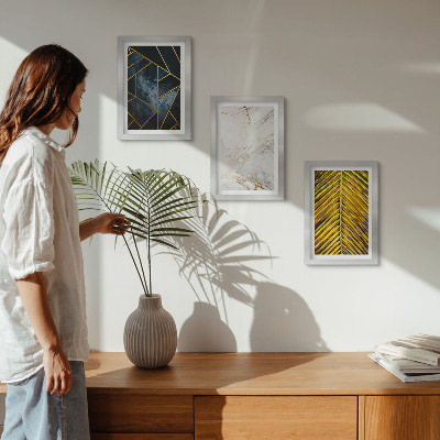 Framed triptych Modern geometric patterns and natural plant motifs