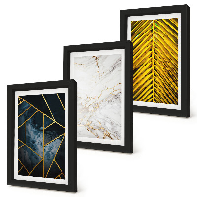 Framed triptych Modern geometric patterns and natural plant motifs