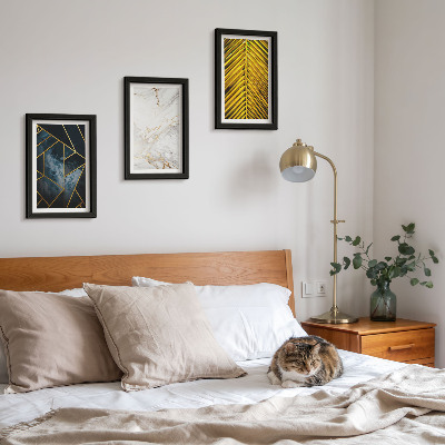 Framed triptych Modern geometric patterns and natural plant motifs