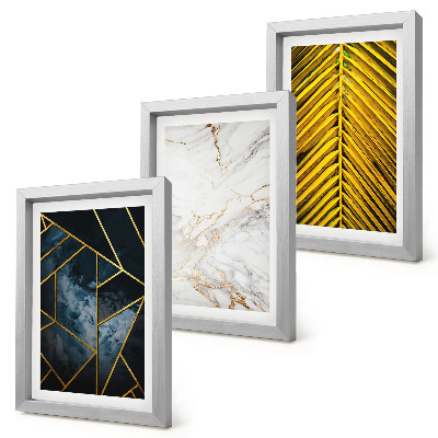 Framed triptych Modern geometric patterns and natural plant motifs