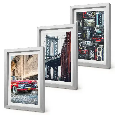 3-piece wall art set featuring an old car on the street near the Brooklyn Bridge and retro audio equipment