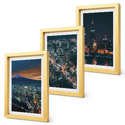3-piece wall art set Mountain view of the city at night with skyscrapers