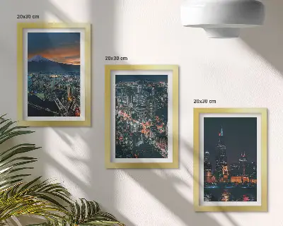 3-piece wall art set Mountain view of the city at night with skyscrapers