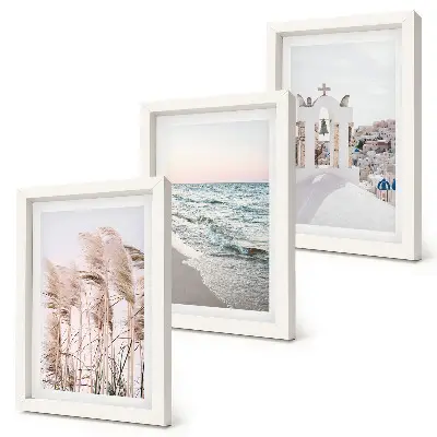 Framed triptych seaside plants and sea waves with a view of white houses