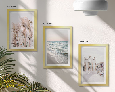 Framed triptych Seaside plants, sea waves, view of white houses