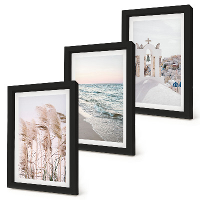 Framed triptych Seaside plants, sea waves, view of white houses