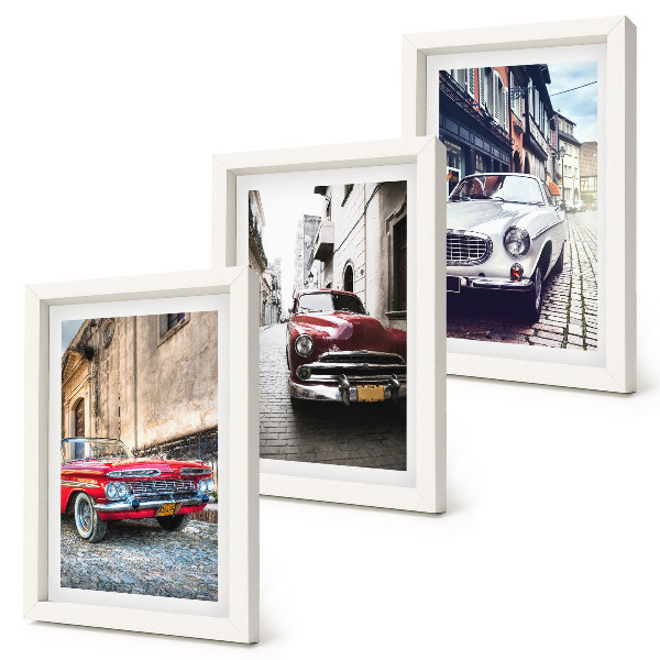 3-piece wall art set Classic cars on city streets in different colors
