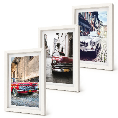 3-piece wall art set Classic cars on city streets in different colors