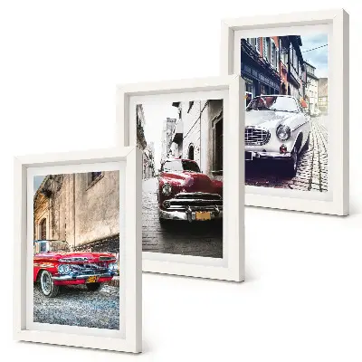 3-piece wall art set featuring classic cars on city streets in multicolored designs