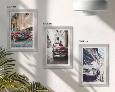 3-piece wall art set featuring classic cars on city streets in multicolored designs