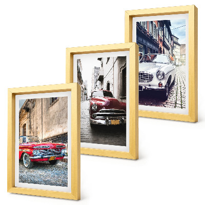 3-piece wall art set Classic cars on city streets in different colors