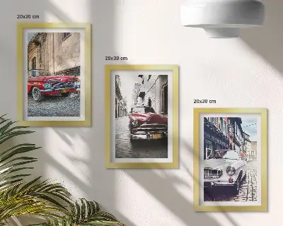 3-piece wall art set featuring classic cars on city streets in multicolored designs