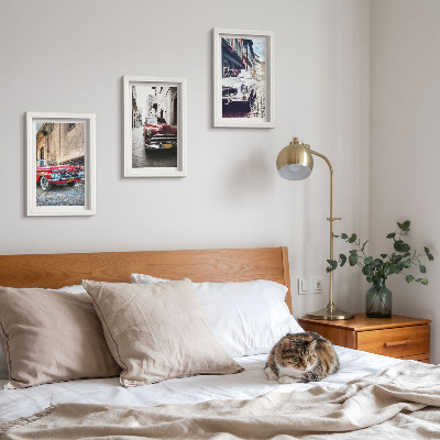 3-piece wall art set Classic cars on city streets in different colors
