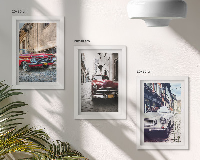 3-piece wall art set Classic cars on city streets in different colors