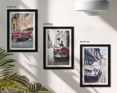 3-piece wall art set Classic cars on city streets in different colors