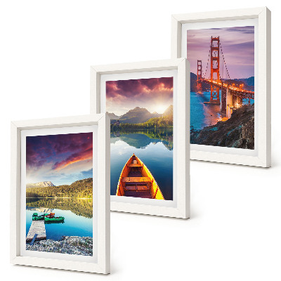 3-piece wall art set Mountain views with lakes, boats and a bridge