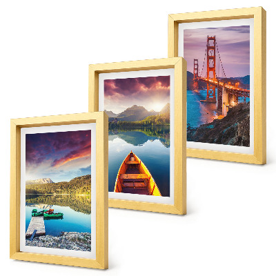 3-piece wall art set Mountain views with lakes, boats and a bridge