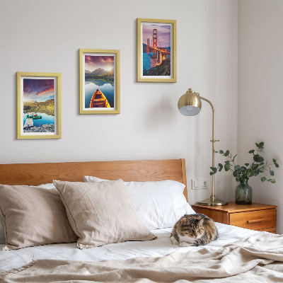 3-piece wall art set Mountain views with lakes, boats and a bridge