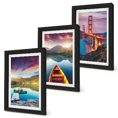 3-piece wall art set Mountain views with lakes, boats and a bridge