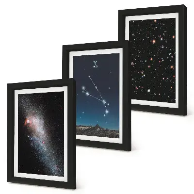 3-piece wall art set featuring cosmic landscapes of galaxies and the Aries zodiac constellation