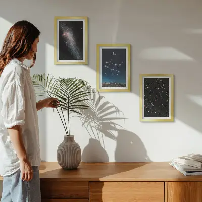 Gemini zodiac sign galaxy space stars framed triptych