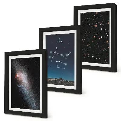 Gemini zodiac sign galaxy space stars framed triptych