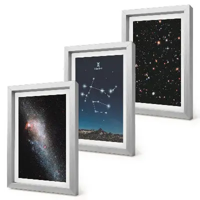 Gemini zodiac sign galaxy space stars framed triptych