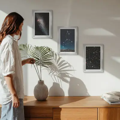 3-piece wall art set featuring a Leo constellation galaxy and outer space theme