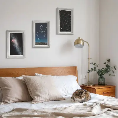 Galaxies, constellations, and space zodiac sign Sagittarius framed triptych
