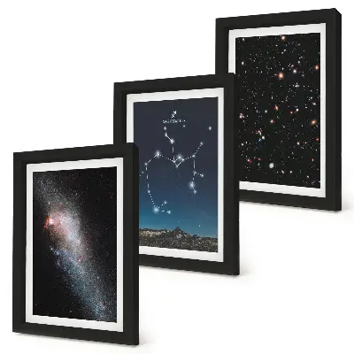 Galaxies, constellations, and space zodiac sign Sagittarius framed triptych