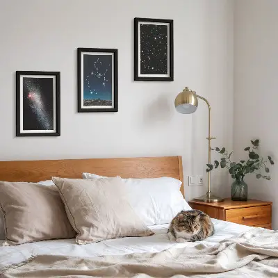 Galaxies, constellations, and space zodiac sign Sagittarius framed triptych