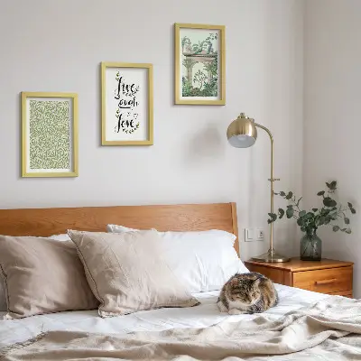 3-piece wall art set green leaves, inscriptions, and exotic architectural plants