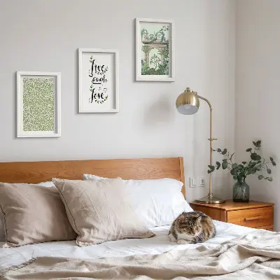 3-piece wall art set green leaves, inscriptions, and exotic architectural plants