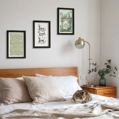 3-piece wall art set green leaves, inscriptions, and exotic architectural plants