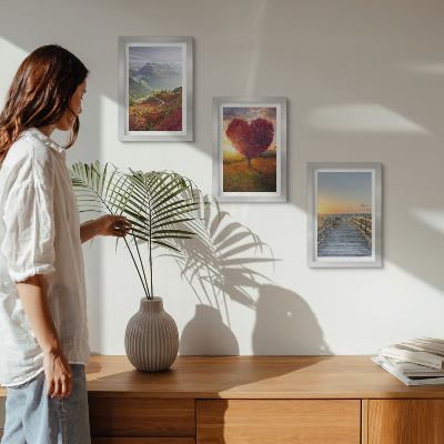 Photo frame wall Mountain landscapes heart-shaped tree pier